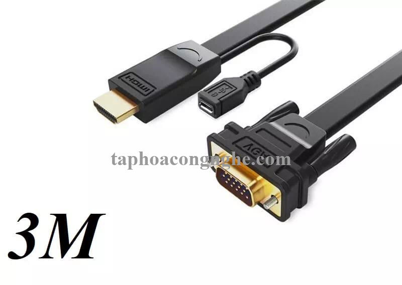 Ugreen 40232 3M màu Đen Cáp chuyển đỗi HDMI sang VGA kèm cổng trợ nguồn Micro USB MM101 30040232